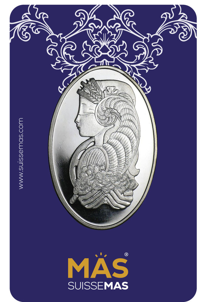 MAS SUISSEMAS Fine Silver Bar 999.0 - 1 Ounce with Lady Fortuna Design